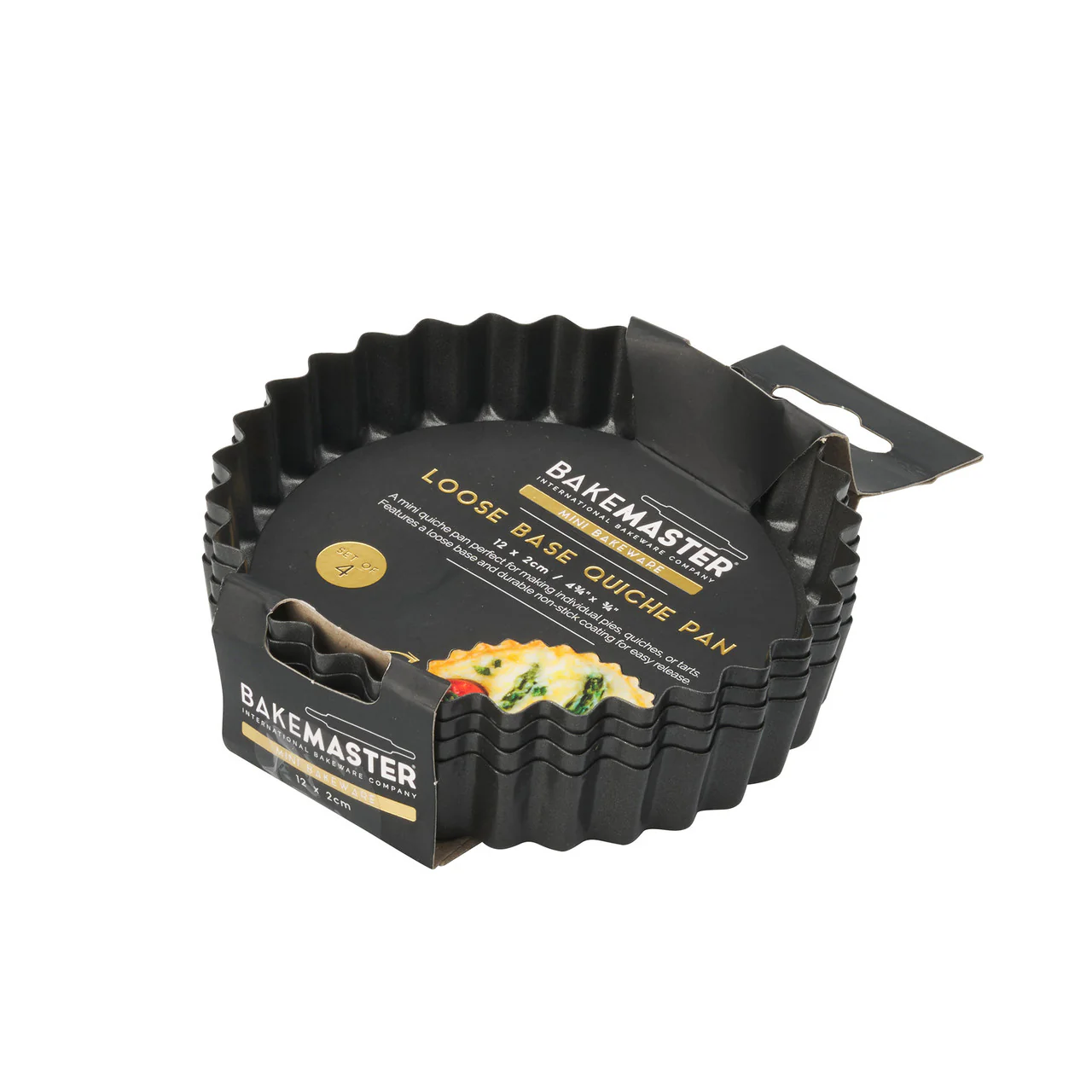 Bakemaster Loose Base Quiche Pan Set of 4 12 x 2cm - Non-stick - Image 3