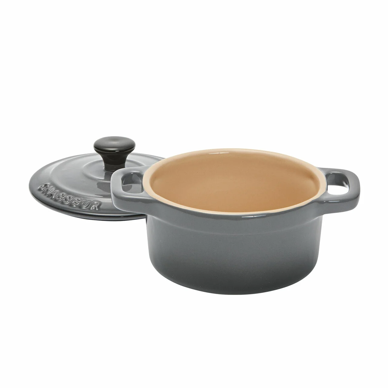 Chasseur Stoneware Mini Cocotte Caviar & Grey - 10cm diameter x 9cm/300ml