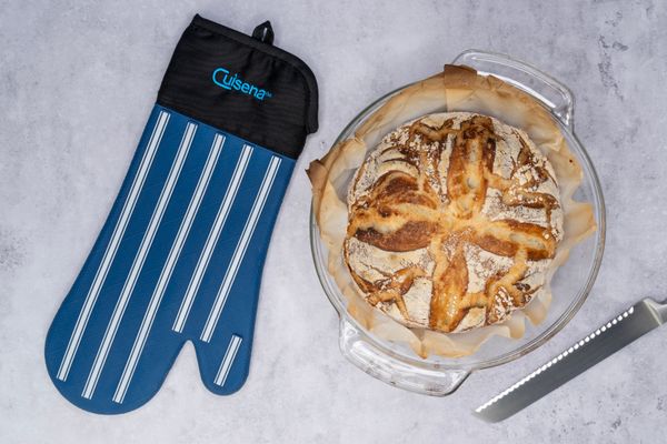 Cuisena Silicone & Fabric Oven Glove - Blue Stripe - Image 2