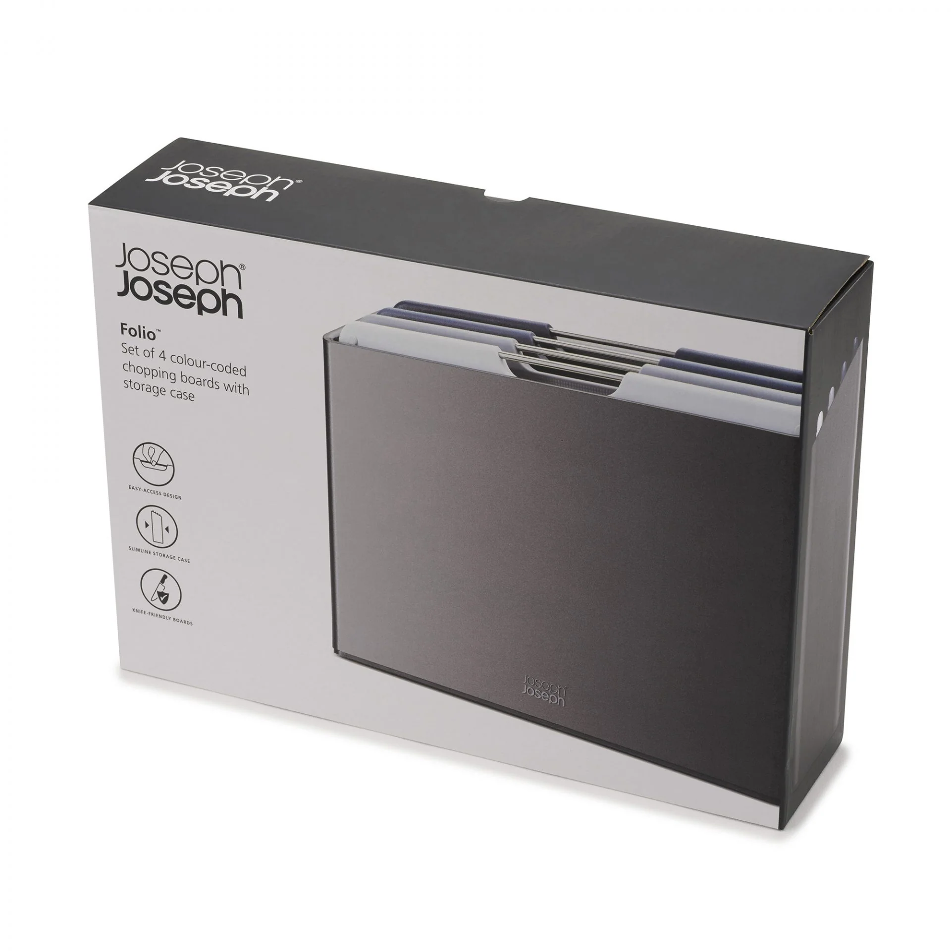 Joseph Joseph Folio Large Chopping Board Set (Graphite) with Stainless-Steel Case – 4 Piece - Image 3