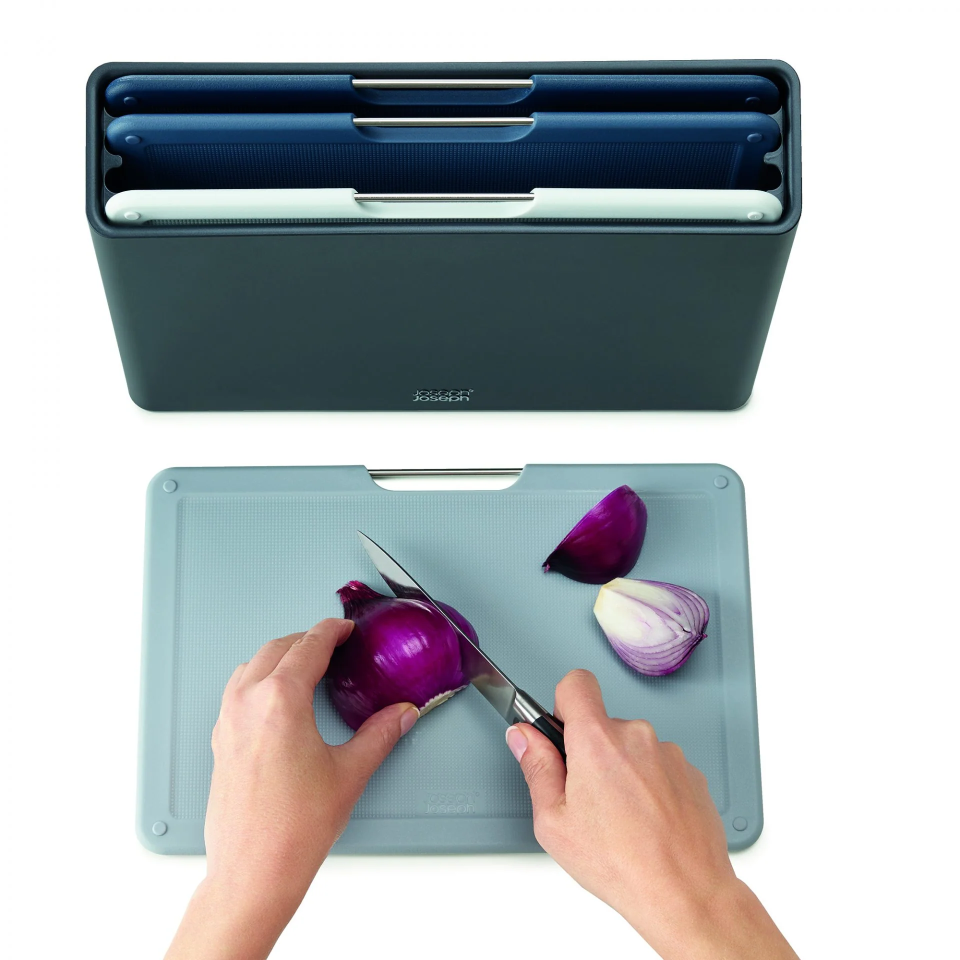 Joseph Joseph Folio Large Chopping Board Set (Graphite) with Stainless-Steel Case – 4 Piece - Image 4