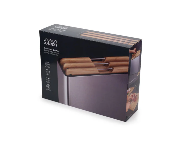 Joseph Joseph Folio Bamboo Chopping Board Set Stainless-Steel Case – 3 Piece - Image 2