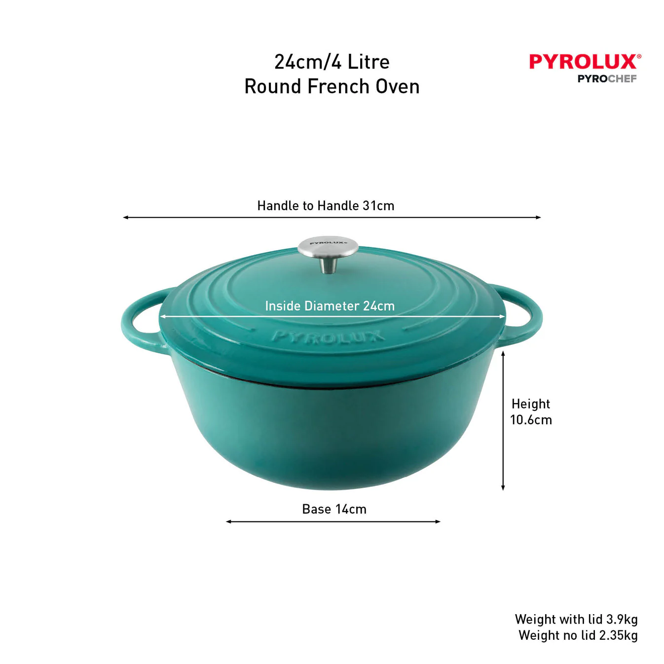 Pyrolux PYROCHEF Round French Oven Aqua Marine 26cm/5L - Image 4