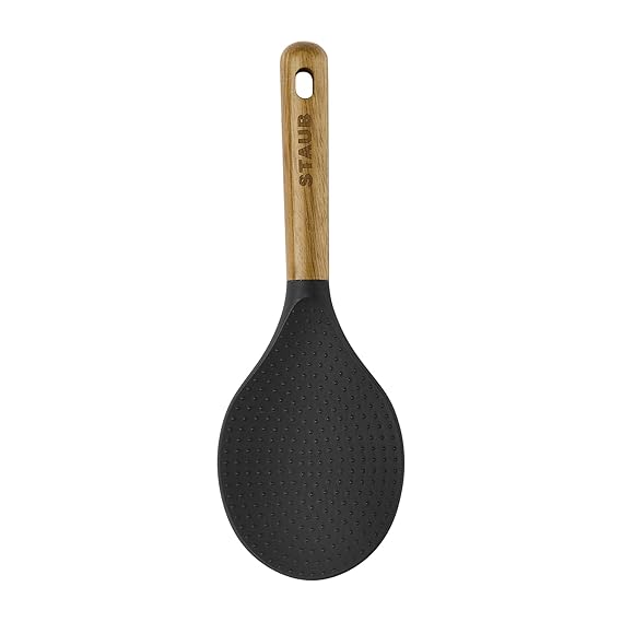 Staub Rice Spoon Matte Black Silicone Head with Acacia Wood Handle - 23cm