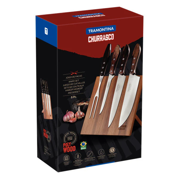 Tramontina Churrasco Barbecue Knife Block Brown 5 - Piece - Image 2