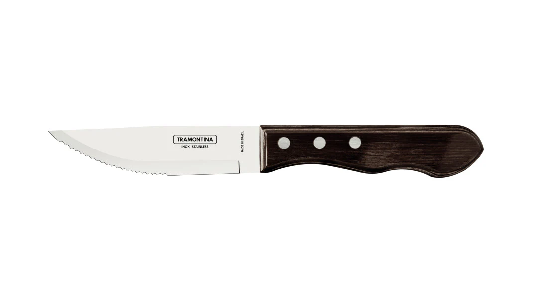 Tramontina Churrasco Steak Knife Jumbo Point Brown Set - 4 Piece 12cm (Pollywood Brown Handle)