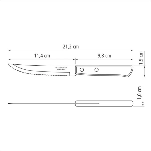 Tramontina Churrasco Steak Knife Serrated Narrow Blade Polywood Red - 11cm - Image 3