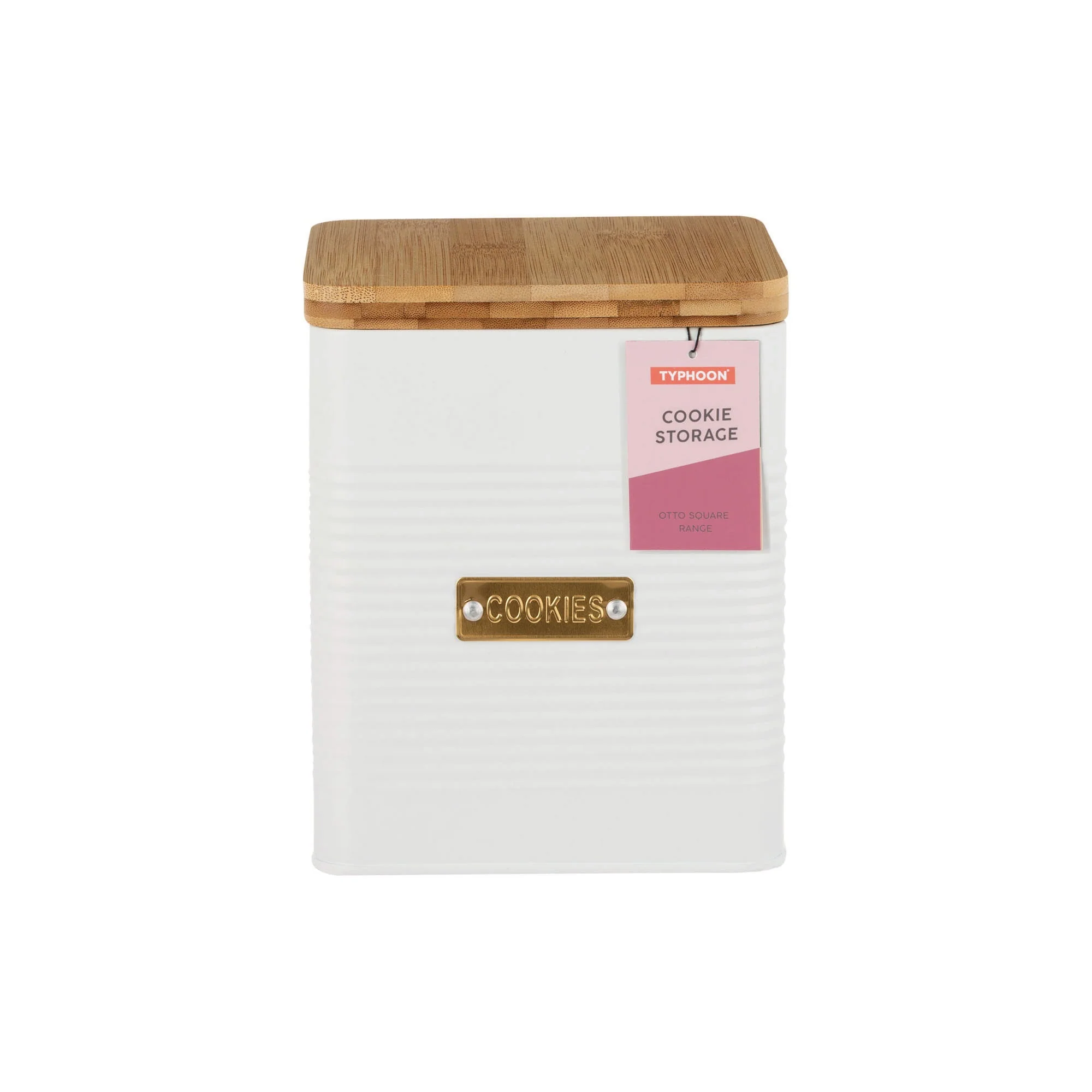 Typhoon Square Steel Cookie Storage White with Bamboo top - 2.7L