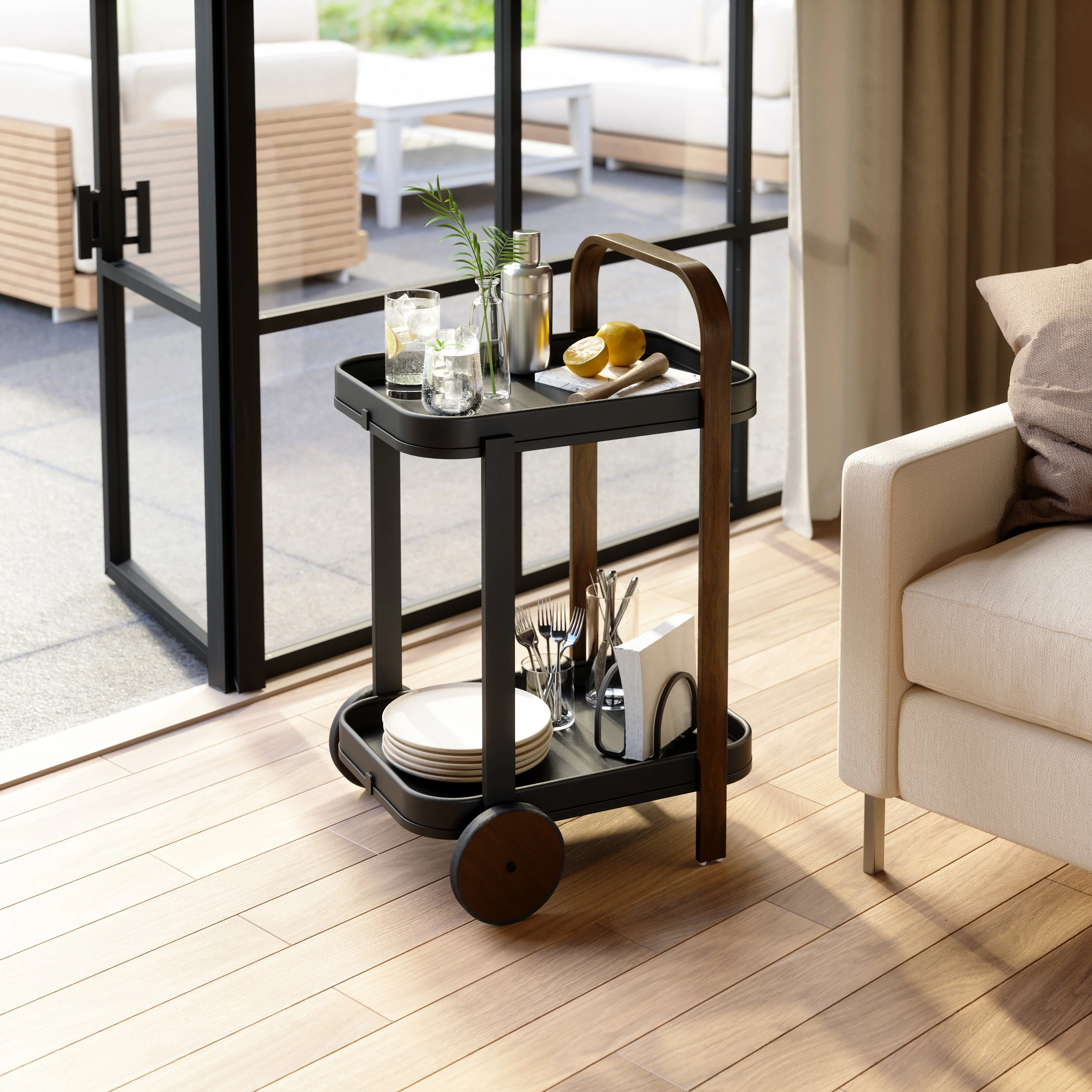 Umbra Bellwood Bar Serving Cart - Black/Walnut - Image 2