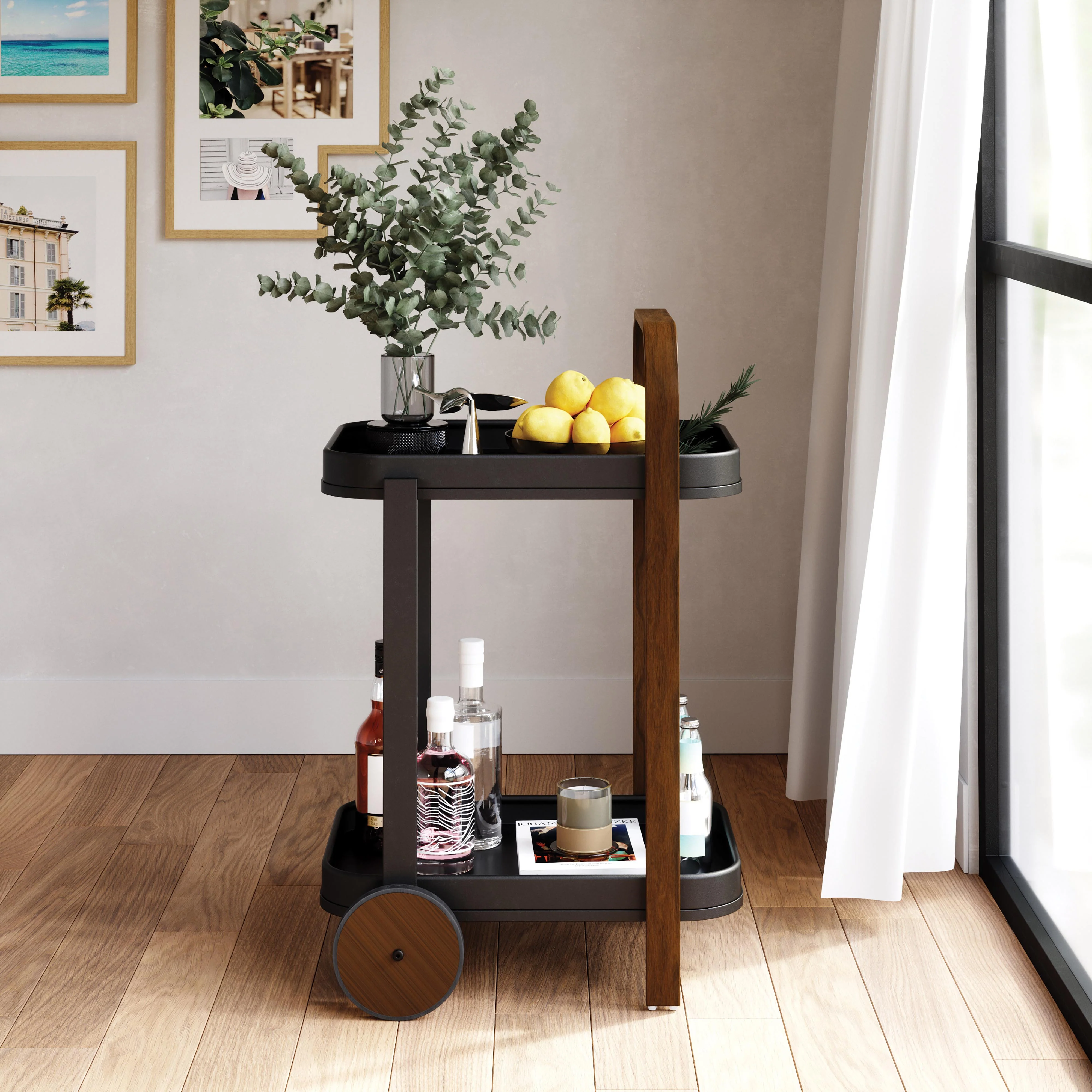 Umbra Bellwood Bar Serving Cart - Black/Walnut - Image 3