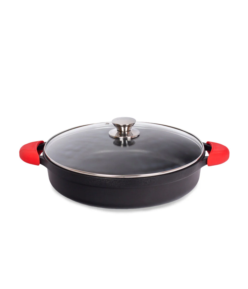 Valira Short Cast Aluminum Casserole with Lid Silicone Handles - 24cm