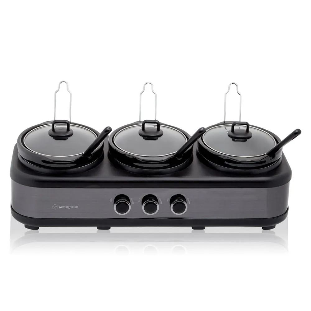 Westinghouse Slow Cooker Sleek Black Stainless Steel - 3 X 2.5L Ceramic Pots
