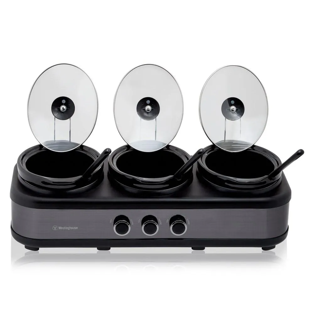 Westinghouse Slow Cooker Sleek Black Stainless Steel - 3 X 2.5L Ceramic Pots - Image 2