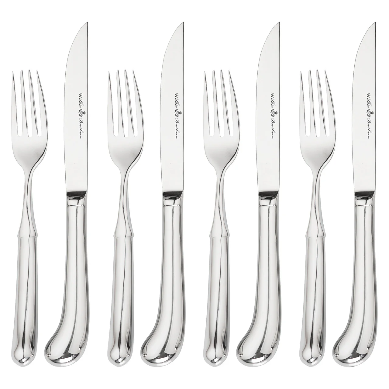 Wilkie Brothers Stirling Stainless Steel Steak Knife and Fork Set - 8 Piece