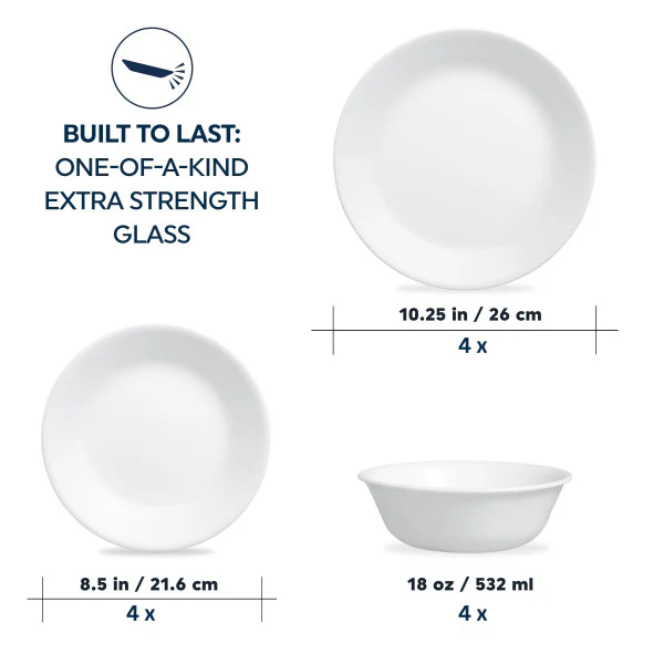 Corelle Winter Frost White Vitrelle Dinner Set Set - 12pc - Image 4